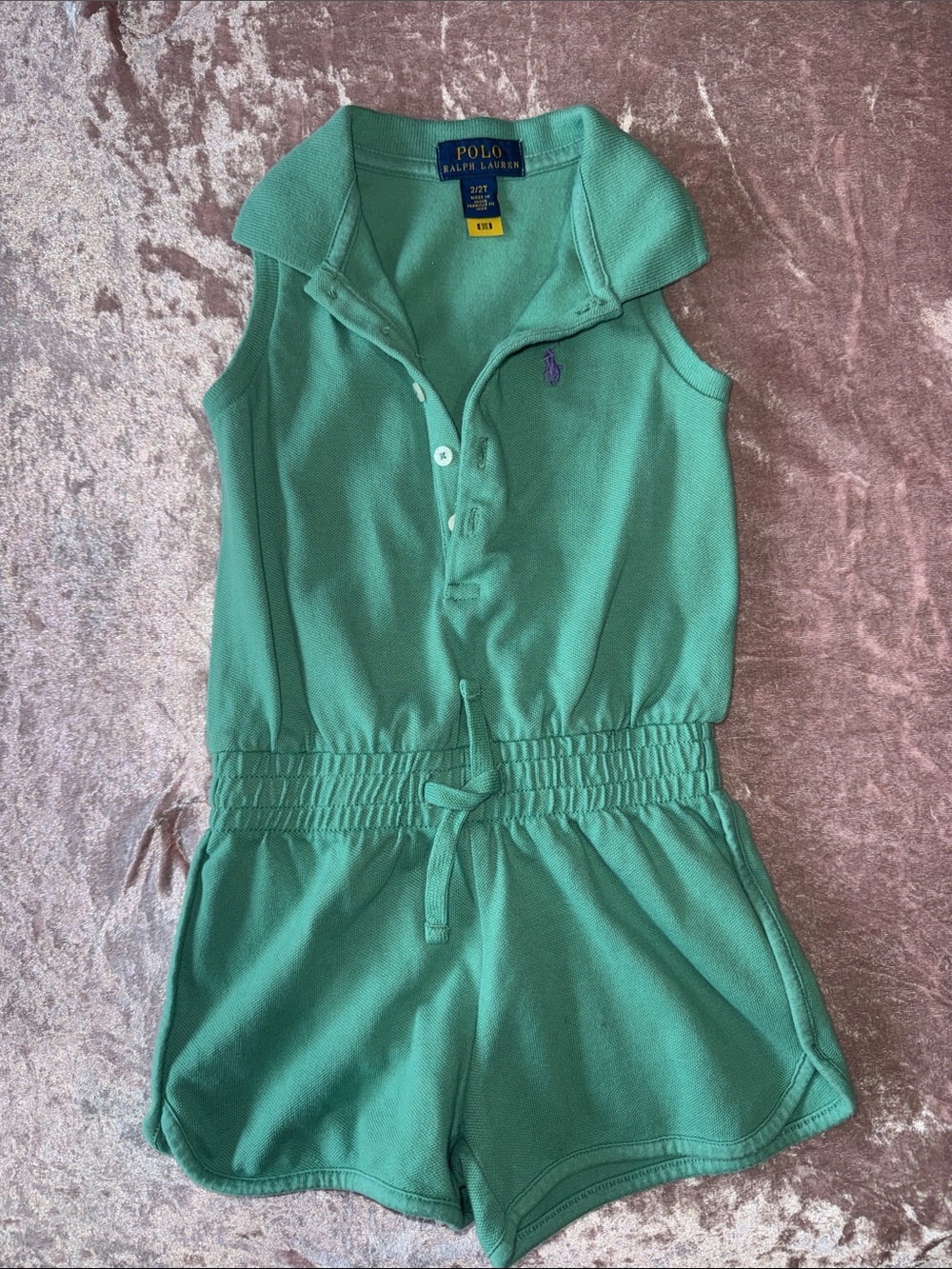 Polo by Ralph Lauren Girls Green Sleeveless Polo Romper